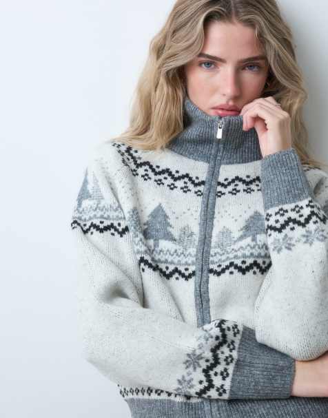 Vero Moda fairisle funnel neck zip cardigan in cream - view 1