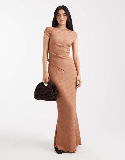 Vero Moda textured jersey maxi skirt co-ord in mocha