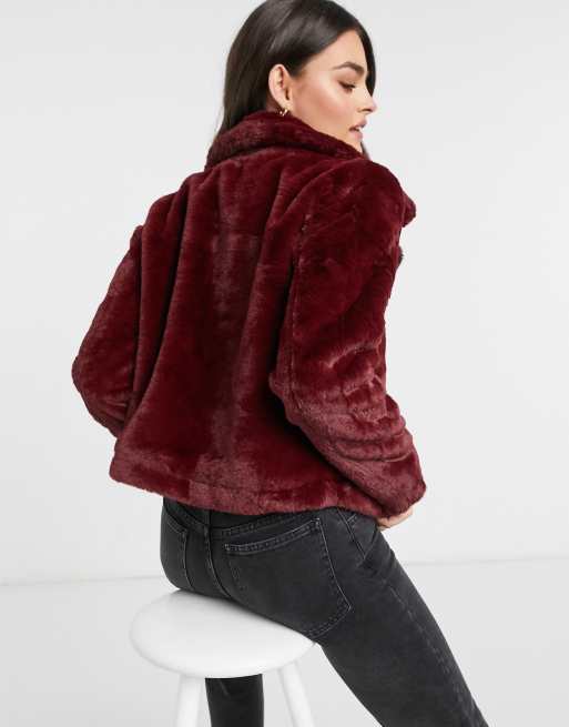 Vero moda burgundy sale faux fur coat