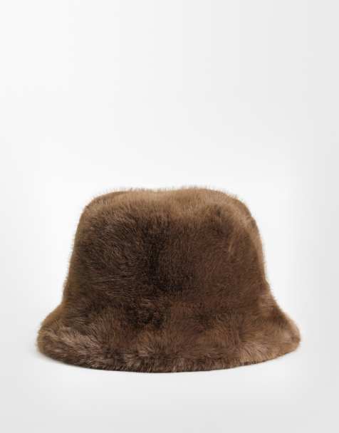 Vero Moda faux fur bucket hat in light brown - view 1