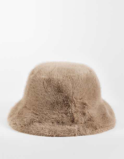 Vero Moda faux fur bucket hat in neutral - view 1
