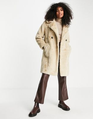 Vero Moda faux fur coat in beige | ASOS