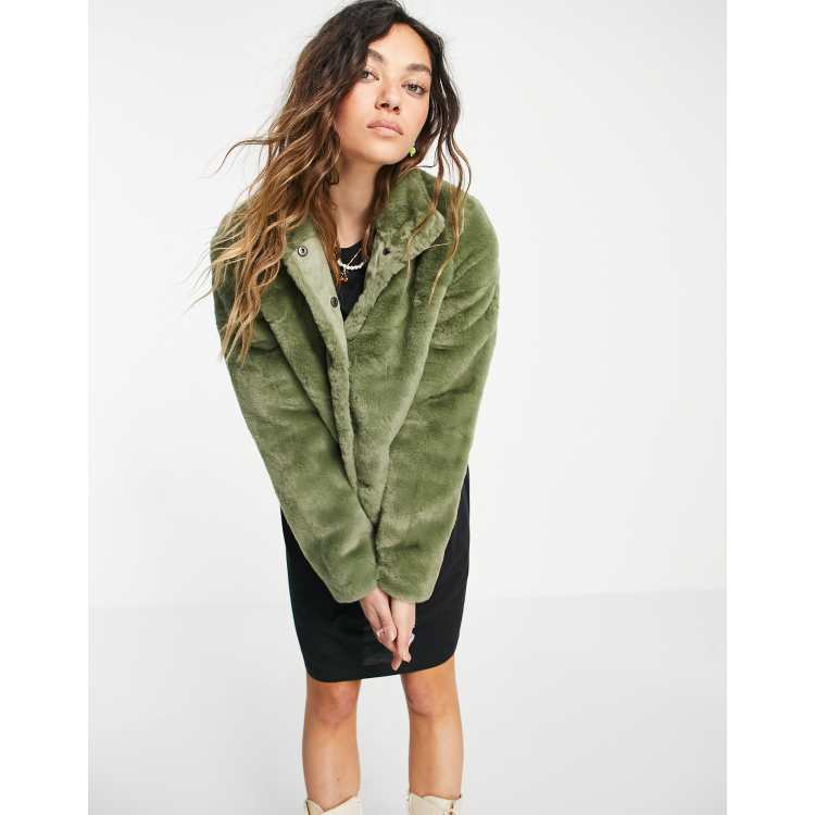 Vero Moda faux fur coat in khaki ASOS