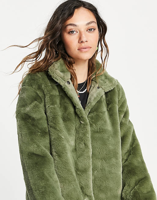 ontploffen opgroeien Samengroeiing Vero Moda faux fur coat in khaki | ASOS