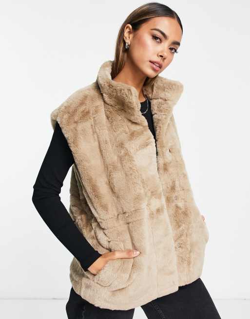 Vero Moda faux fur gilet in stone | ASOS