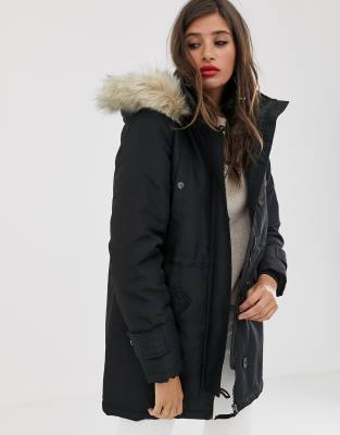 Vero Moda Faux Fur Hooded Parka-black | ModeSens