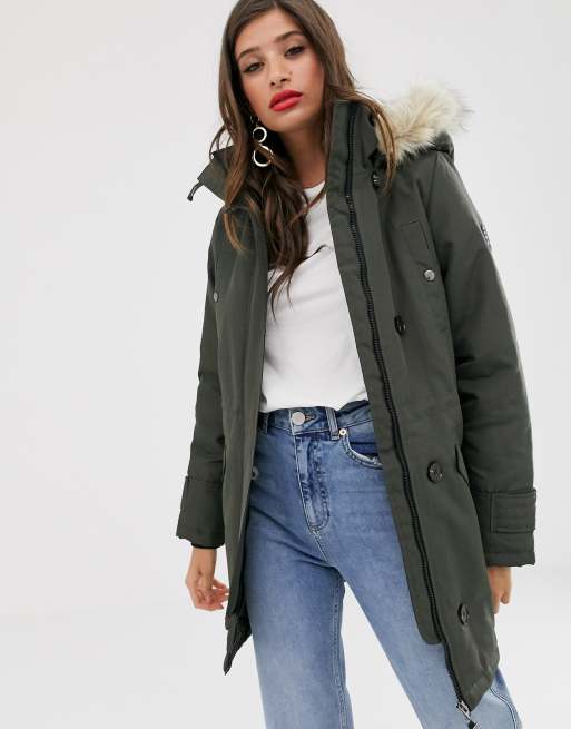 Vero moda padded parka sales with faux fur hood