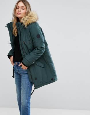 vero moda padded parka with faux fur hood