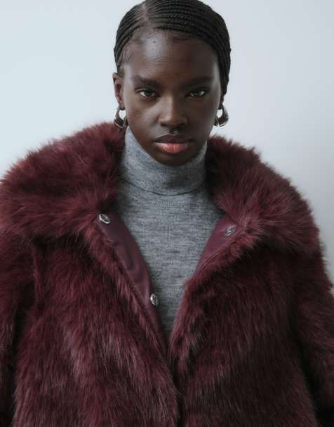 Vero Moda faux fur jacket in burgundy - view 1