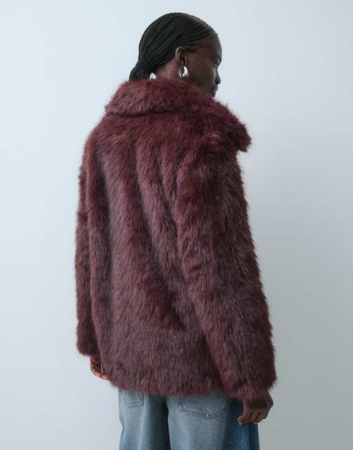 Vero Moda faux fur jacket in burgundy , 2 of 5