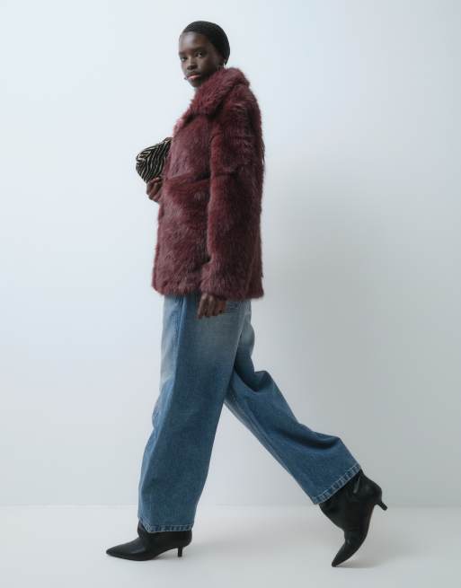 Vero Moda faux fur jacket in burgundy , 3 of 5