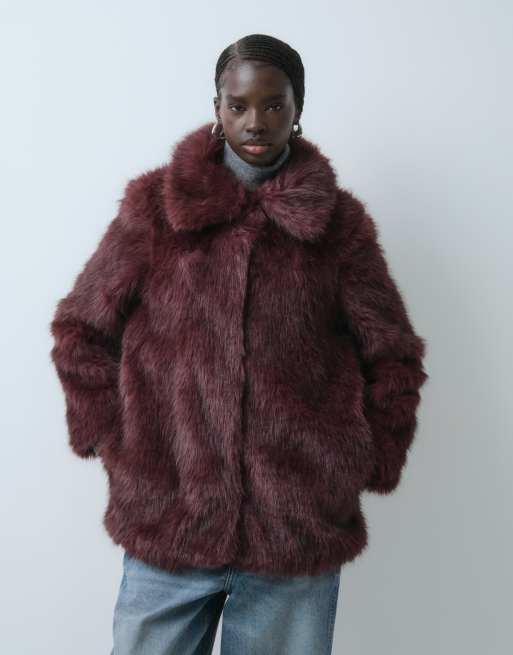 Vero Moda faux fur jacket in burgundy , 5 of 5