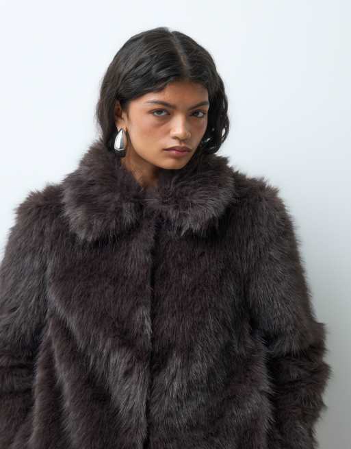 Vero Moda faux fur jacket in chocolate brown, 3 of 5