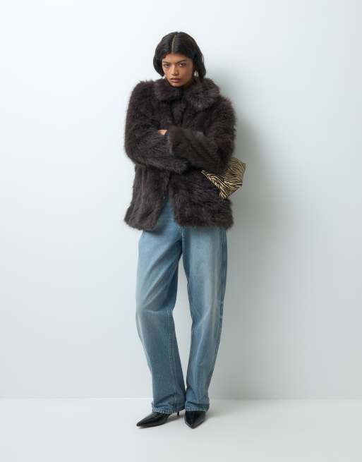 Vero Moda faux fur jacket in chocolate brown, 4 of 5