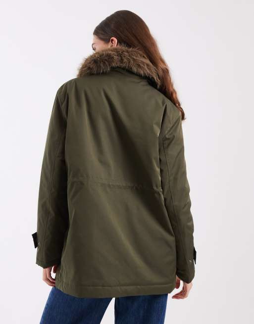 Vero Moda faux fur lined parka jacket with drawstring waist in dark green, 4 of 4
