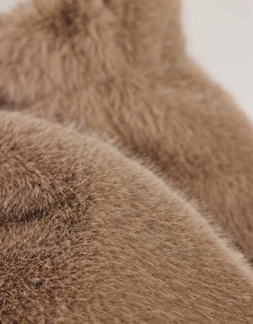 Vero Moda faux fur mittens in neutral, 2 of 3