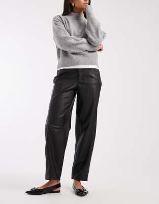Vero Moda faux leather barrel leg trouser in black