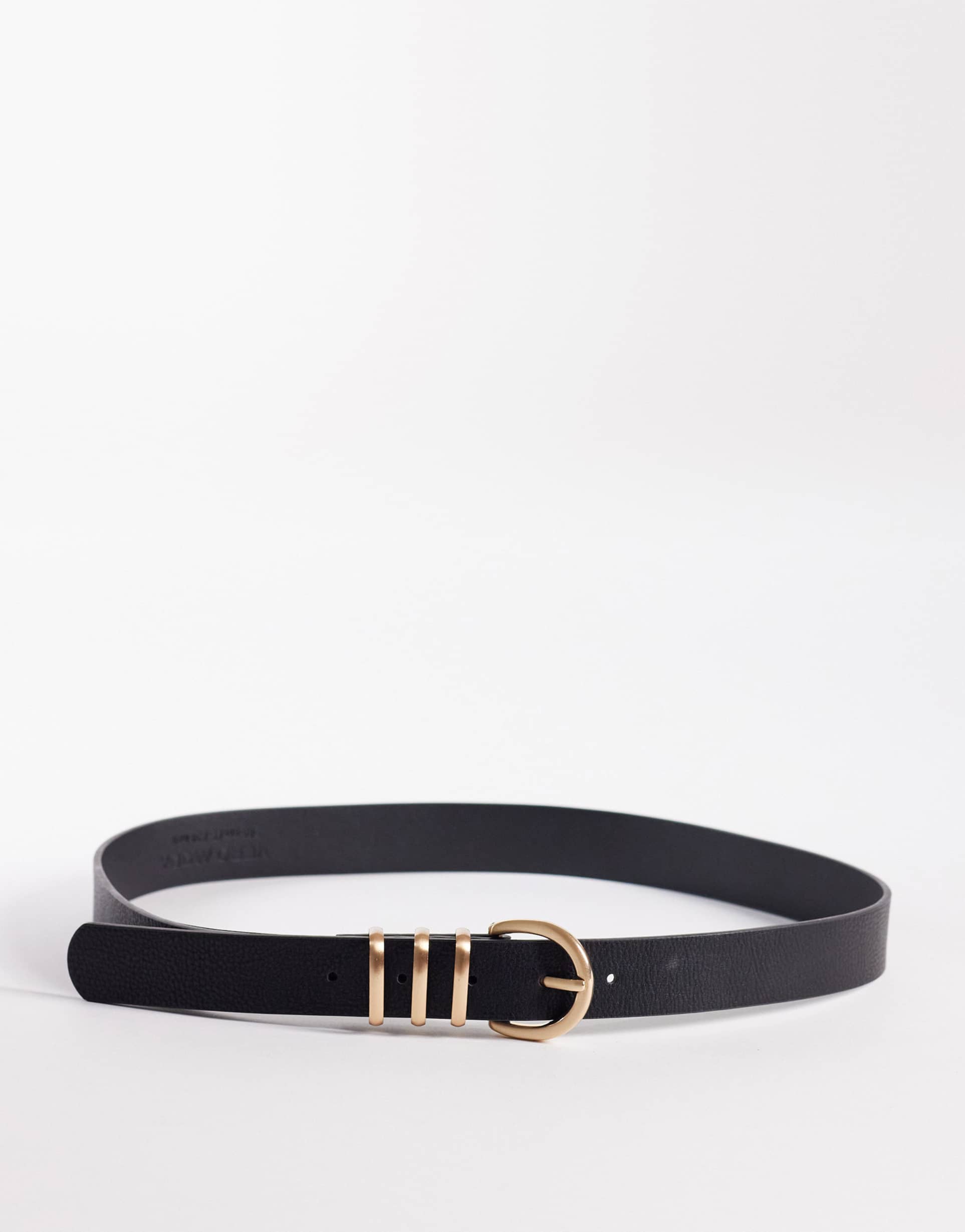 vero moda faux leather belt with multi keeper in black and gold tone