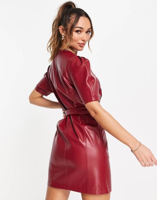 Red faux sales leather dress