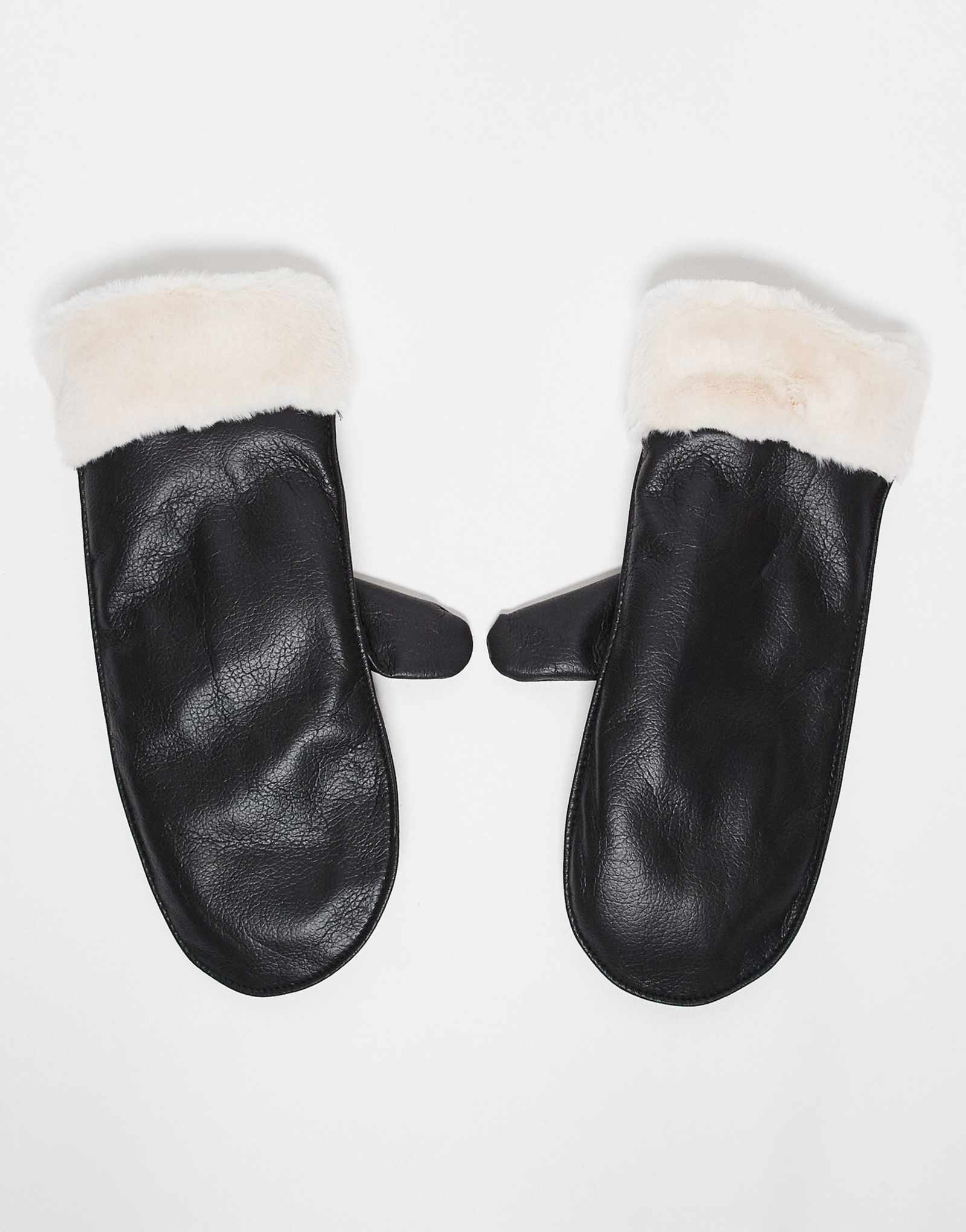 Варежки из искусственной кожи Vero Moda с подкладкой из искусственного меха черного цвета