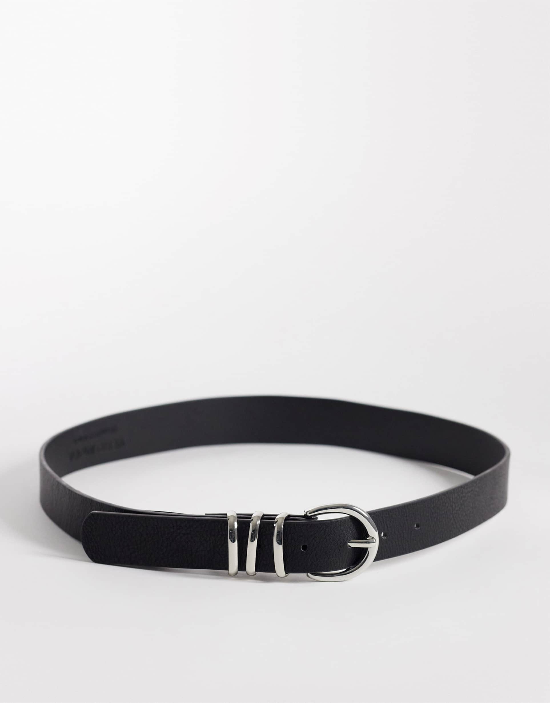 vero moda faux leather silver buckle belt in black