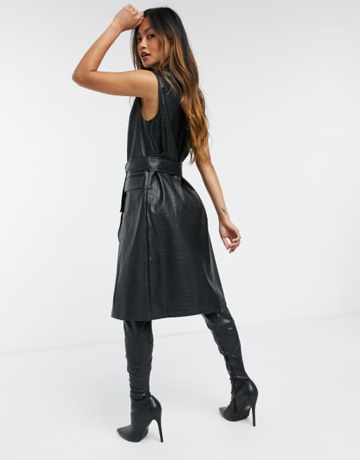 Vero Moda faux leather vest dress in black