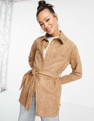 faux suede belted jacket