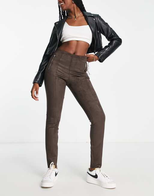 Vero Moda faux suede leggings in brown