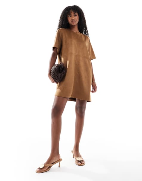 Vero Moda faux suede mini dress in camel - view 1