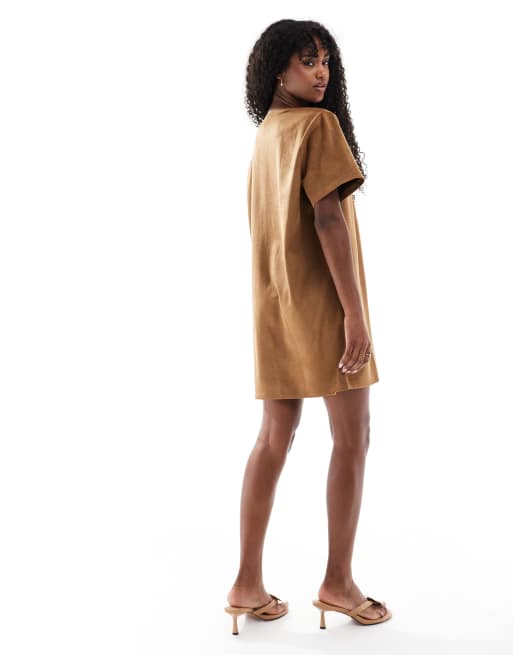 Vero Moda faux suede mini dress in camel | ASOS