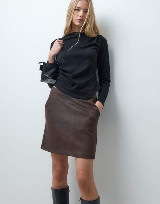 Vero Moda faux suede mini skirt in chocolate brown, 5 of 5