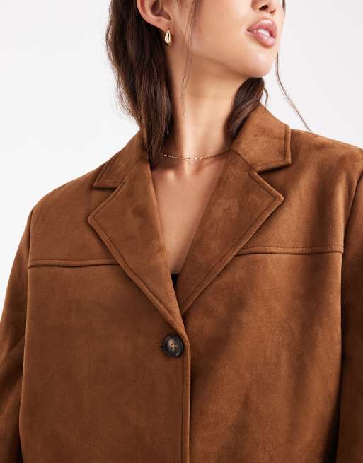 Vero Moda faux suede oversized blazer in camel, 2 of 4