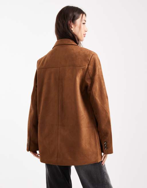 Vero Moda faux suede oversized blazer in camel, 4 of 4