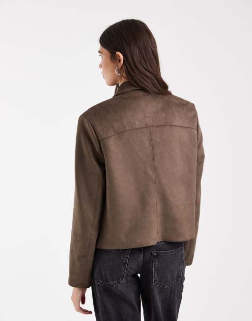 Vero Moda faux suede short jacket in chocolate brown, 2 of 4