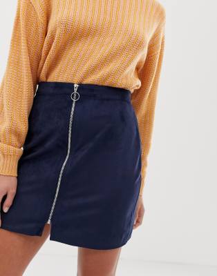 blue suede mini skirt