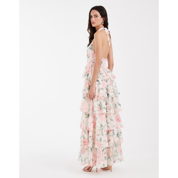 slim fit dress slacks Miranda Halter Ruffle Tier Maxi Dress main image 1