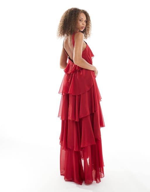 ワンピース [FRECKLE]  dot ruffle dress with corsage Generic Woman Polka Dot Ruffle Dress Flower Slip Maxi for
