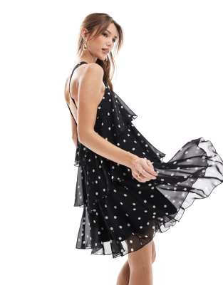 Vero Moda Felicia Halter Neck Tiered Mini Dress With Corsage Detail In Black
