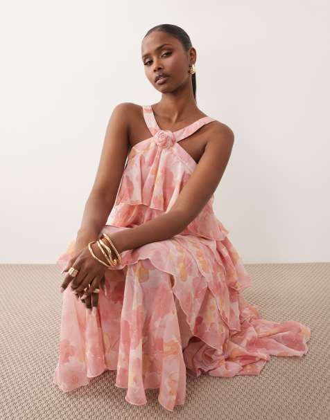 asos edition all over floral embroidered maxi dress in black Rent Asos Edition Floral Phoenix Embroidered Satin Halter Midi Dress In  Black