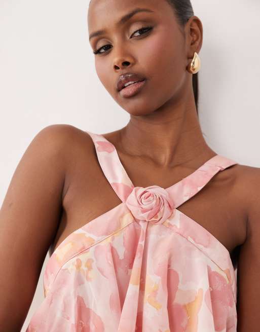 Vero Moda Felicia halterneck tiered maxi dress with corsage detail