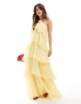 Vero Moda Felicia Halterneck Tiered Maxi Dress With Corsage Detail