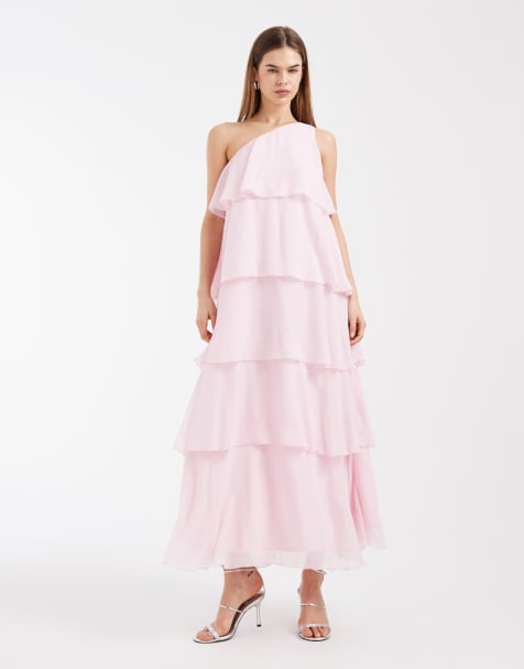 Vero Moda – Felicia – Ljusrosa, enaxlad, panelsydd maxiklänning med corsage - view 1