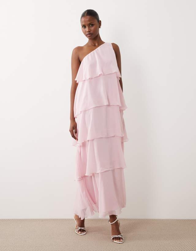 Vero Moda Felicia one shoulder tiered midaxi dress with corsage