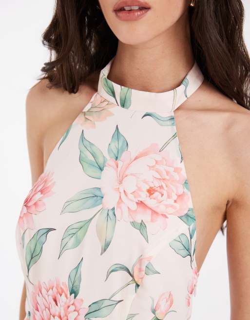 Vero Moda - Felicia - Robe longue dos nu à volants étagés et imprimé roses - Crème, 3 de 4