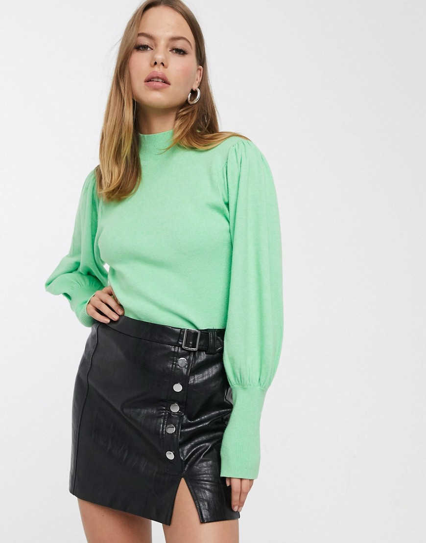 Vero Moda - Fijngebreide trui met volumineuze mouwen in groen