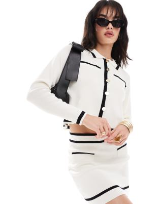 Vero Moda Fine Knit Contrast Cardigan In Monochrome - Part Of A Set-white