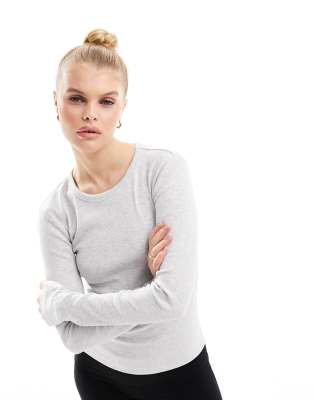 Vero Moda Fine Ribbed Long Sleeve Top In Light Gray Melange