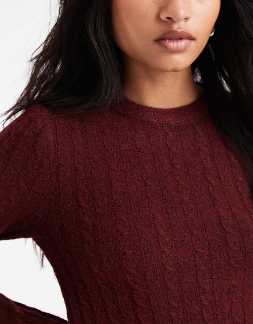 Vero Moda fit and flare knitted mini dress in dark burgundy, 3 of 4