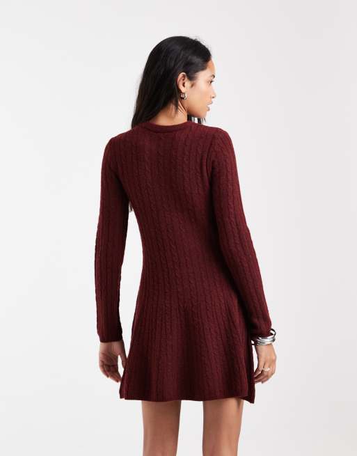 Vero Moda fit and flare knitted mini dress in dark burgundy, 4 of 4
