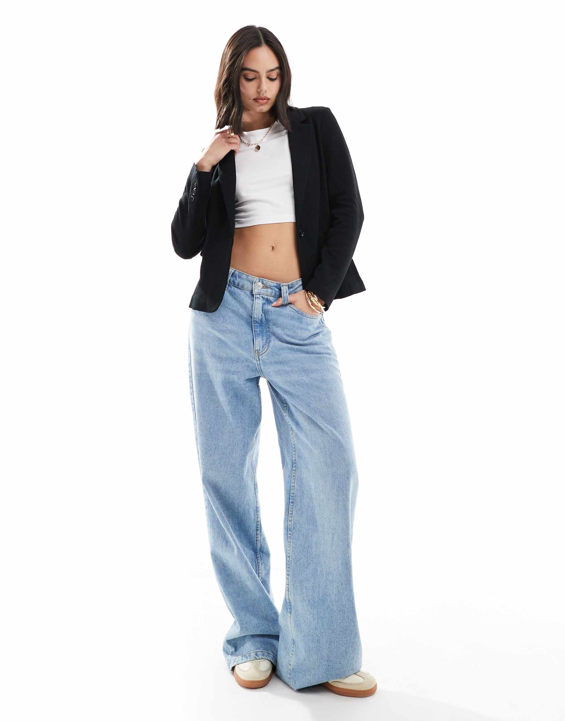 vero moda fitted jersey blazer in black